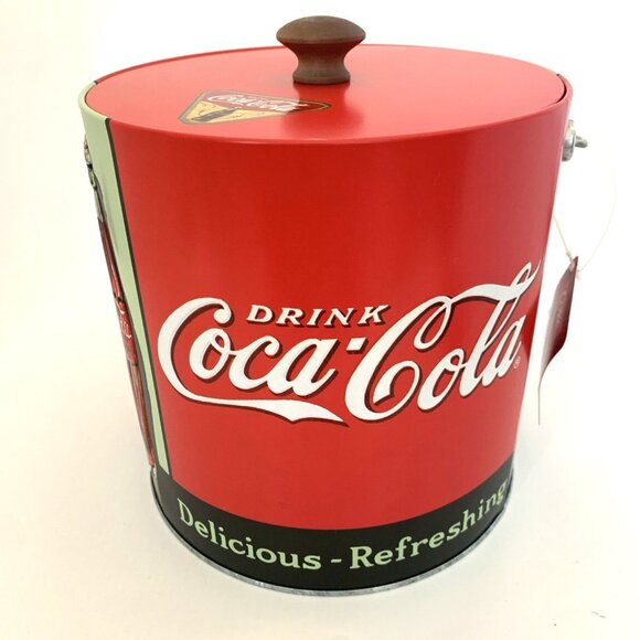 Coca Cola Metal Ice Bucket w/Handle Delicious Refreshing 7" Tall 7" Diameter Vtg - Picture 2 of 10